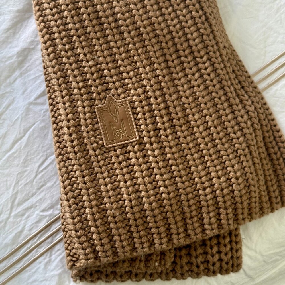 Mackage Chunky Knit Scarf Brown Wool Blend Leather Logo